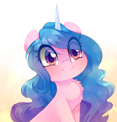 Size: 1370x1433 | Tagged: safe, artist:loyaldis, imported from derpibooru, izzy moonbow, pony, unicorn, spoiler:my little pony: a new generation, chest fluff, cute, g5, izzybetes, my little pony: a new generation, smiling, solo