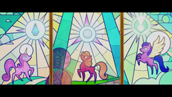 Size: 1920x1080 | Tagged: safe, imported from derpibooru, screencap, earth pony, pegasus, unicorn, spoiler:my little pony: a new generation, crystal, earth pony crystal, g5, lore, my little pony: a new generation, pegasus crystal, stained glass, unicorn crystal