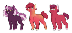 Size: 1492x692 | Tagged: safe, artist:elf-hollow, imported from derpibooru, oc, oc:bing cherry, oc:rainier, oc:sugar beats, earth pony, pony, colt, female, filly, male, offspring, parent:big macintosh, parent:cheerilee, parents:cheerimac, siblings, simple background, white background