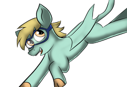 Size: 1100x758 | Tagged: safe, artist:tranzmuteproductions, imported from derpibooru, oc, oc only, bat pony, pony, bat pony oc, cloven hooves, flying, goggles, simple background, solo, transparent background