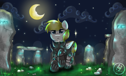 Size: 2000x1200 | Tagged: safe, artist:julie25609, imported from derpibooru, oc, oc only, pegasus, pony, armor, night, runes, solo, stone circle