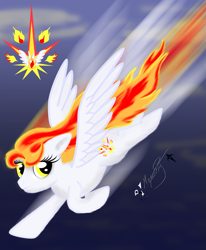 Size: 855x1036 | Tagged: safe, artist:smilodonkahn, imported from derpibooru, oc, oc only, oc:falling star, pegasus, pony, female, flying, solo