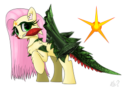 Size: 2015x1464 | Tagged: safe, alternate version, artist:questionmarkdragon, imported from derpibooru, oc, oc only, oc:flutterozoa, hybrid, monster pony, pony, female, offspring, parent:fluttershy, simple background, solo, transparent background