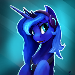 Size: 2160x2160 | Tagged: safe, artist:tenebrisnoctus, imported from derpibooru, princess luna, alicorn, pony, gamer luna, bust, female, headphones, high res, s1 luna, solo