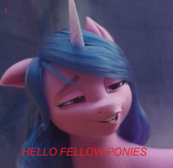 Size: 778x757 | Tagged: safe, edit, edited screencap, imported from derpibooru, screencap, izzy moonbow, pony, unicorn, spoiler:g5, 3d, caption, g5, image macro, my little pony: a new generation, solo, text