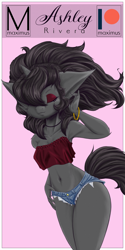 Size: 4096x8196 | Tagged: safe, artist:maximus, imported from derpibooru, oc, oc only, oc:ashley rivera, anthro, unicorn, absurd file size, absurd resolution, bandeau, belly button, big ears, bracelet, clothes, daisy dukes, eyes closed, female, jewelry, shorts, solo
