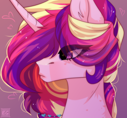 Size: 1554x1440 | Tagged: safe, artist:elektra-gertly, imported from derpibooru, princess cadance, alicorn, pony, bust, eye clipping through hair, female, heart eyes, messy mane, portrait, solo, wingding eyes