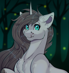 Size: 1437x1535 | Tagged: safe, artist:creed larsen, imported from derpibooru, oc, pony, unicorn, chest fluff, fangs, forest, male, scar