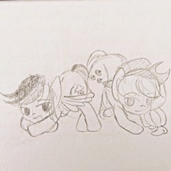 Size: 640x640 | Tagged: safe, artist:snowzaaah, imported from derpibooru, applejack, rainbow dash, earth pony, pegasus, pony, appledash, appledashdailydoodles, doodle, face down ass up, female, jack-o challenge, lesbian, meme, monochrome, pencil drawing, shipping, sketch, traditional art
