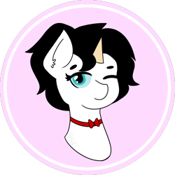 Size: 750x750 | Tagged: safe, artist:embermare, artist:emberstoneeqf, imported from derpibooru, oc, oc only, oc:wafflehead, pony, unicorn, bowtie, bust, colored, female, flat colors, mare, portrait, present, solo