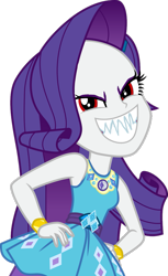 Size: 699x1143 | Tagged: safe, artist:cloudy glow, derpibooru exclusive, edit, editor:jrshinkansenhorse, imported from derpibooru, vector edit, rarity, equestria girls, equestria girls series, spoiler:my little pony: a new generation, equestria girls interpretation, evil grin, evil rarity, female, g5, grin, hand on hip, my little pony: a new generation, possessed, rarity peplum dress, red eyes, red eyes take warning, scene interpretation, sharp teeth, simple background, smiling, solo, sproutity, teeth, transparent background, vector