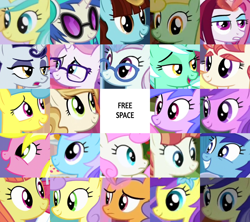 Size: 1660x1475 | Tagged: safe, edit, edited screencap, imported from derpibooru, screencap, amethyst star, banana fluff, cayenne, citrus blush, cloverbelle, diamond mint, dj pon-3, electric sky, lemon hearts, lemony gem, lyra heartstrings, minuette, moondancer's sister, moonlight raven, morning roast, north point, pretzel twist, rainbow stars, raspberry latte, say cheese, sea swirl, seafoam, sparkler, sunshine petals, sunshine smiles, sweet biscuit, twinkleshine, vinyl scratch, pony, unicorn, bingo, female, mare