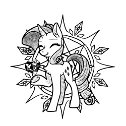 Size: 1181x1181 | Tagged: safe, artist:brella, imported from derpibooru, rarity, pony, unicorn, black and white, chest fluff, crosshatch, gem, grayscale, monochrome, smiling, solo