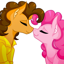 Size: 2000x2000 | Tagged: safe, artist:amazing-artsong, imported from derpibooru, cheese sandwich, pinkie pie, earth pony, pony, boop, cheesepie, clothes, ear fluff, eyes closed, female, high res, male, mare, noseboop, nuzzling, shipping, shirt, simple background, smiling, stallion, straight, transparent background