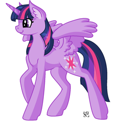 Size: 1000x1000 | Tagged: safe, artist:amazing-artsong, imported from derpibooru, twilight sparkle, alicorn, pony, ear fluff, female, mare, pixel art, raised hoof, simple background, smiling, solo, spread wings, twilight sparkle (alicorn), white background, wings