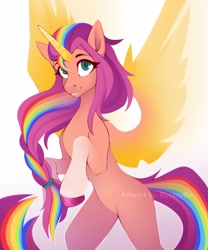 Size: 3413x4096 | Tagged: safe, artist:buvanybu, imported from derpibooru, sunny starscout, alicorn, pony, spoiler:my little pony: a new generation, alicornified, female, g5, horn, mare, my little pony: a new generation, race swap, solo, sunnycorn, wings