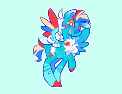 Size: 1024x793 | Tagged: safe, artist:swirlseypop, imported from derpibooru, rainbow dash, pegasus, pony, chest fluff, colored wings, colored wingtips, freckles, grin, looking at you, raised hoof, redesign, smiling, solo, spread wings, stars, wings