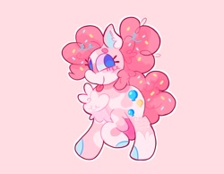 Size: 1024x793 | Tagged: safe, artist:swirlseypop, imported from derpibooru, pinkie pie, earth pony, pony, beanbrows, blushing, chest fluff, coat markings, colored ears, colored hooves, ear fluff, eyebrows, female, food, looking at you, mare, pinto, raspberry, smiling, solo, sprinkles, tongue out