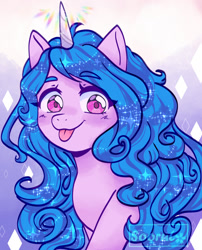 Size: 1280x1582 | Tagged: safe, artist:soorul, imported from derpibooru, izzy moonbow, pony, unicorn, spoiler:my little pony: a new generation, cute, female, g5, izzybetes, looking at you, mare, my little pony: a new generation, smiling, solo, tongue out