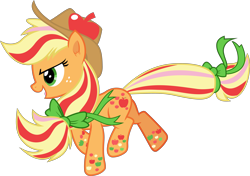 Size: 4999x3512 | Tagged: safe, artist:frownfactory, imported from derpibooru, applejack, pony, twilight's kingdom, alternate hairstyle, bow, hat, rainbow power, simple background, solo, transparent background, vector