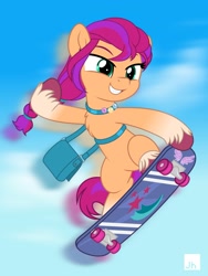 Size: 1505x2000 | Tagged: safe, artist:jhayarr23, imported from derpibooru, sunny starscout, earth pony, pony, spoiler:my little pony: a new generation, bipedal, chest fluff, cutie mark, female, g4, g5, g5 to g4, gonna be my day, my little pony: a new generation, purse, skateboard, solo