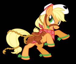 Size: 948x800 | Tagged: safe, artist:lauren faust, imported from derpibooru, applejack, earth pony, pony, bridle, cowboy hat, hat, neckerchief, open mouth, open smile, rope, saddle, smiling, spurs, tack