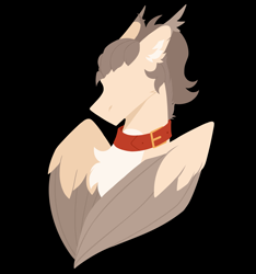 Size: 3543x3780 | Tagged: safe, artist:dorkmark, imported from derpibooru, oc, oc only, oc:dima, pegasus, pony, black background, bust, chest fluff, collar, ear fluff, ear tufts, high res, minimalist, portrait, simple background, solo