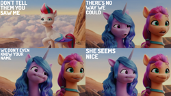 Size: 1280x720 | Tagged: safe, edit, edited screencap, editor:quoterific, imported from derpibooru, screencap, izzy moonbow, sunny starscout, zipp storm, earth pony, pegasus, pony, unicorn, spoiler:g5, spoiler:my little pony: a new generation, 3d, female, g5, mare, my little pony: a new generation, open mouth, smiling