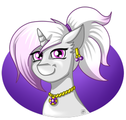 Size: 2916x2790 | Tagged: safe, artist:olificus, imported from derpibooru, oc, oc only, oc:white wedding, pony, unicorn, commission, ear piercing, earring, high res, jewelry, necklace, piercing, ponytail, simple background, smiling, solo, transparent background