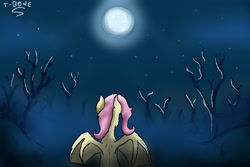 Size: 3000x2000 | Tagged: safe, artist:t-bon3thepony, imported from derpibooru, fluttershy, bat pony, pony, bat ponified, flutterbat, full moon, high res, mist, moon, night, race swap, solo, tree