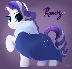 Size: 2000x1934 | Tagged: safe, artist:tayarinne, imported from derpibooru, rarity, pony, unicorn, clothes, female, gradient background, looking at you, mare, older, older rarity, raised leg, solo