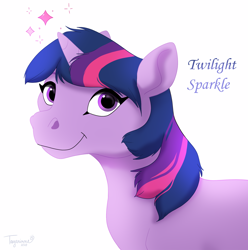 Size: 1700x1717 | Tagged: safe, artist:tayarinne, imported from derpibooru, twilight sparkle, pony, unicorn, female, simple background, solo, unicorn twilight, white background