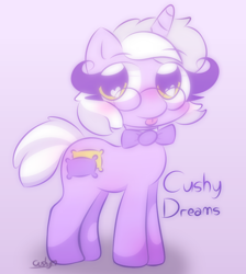 Size: 594x663 | Tagged: safe, artist:cushyhoof, imported from derpibooru, oc, oc only, oc:cushy dreams, pony, unicorn, bowtie, cute, female, glasses, horn, looking at you, mare, solo, unicorn oc