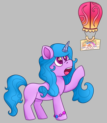 Size: 1500x1720 | Tagged: artist needed, source needed, safe, imported from derpibooru, izzy moonbow, pony, unicorn, spoiler:g5, spoiler:my little pony: a new generation, female, floating lantern, g5, gray background, lantern, mare, my little pony: a new generation, simple background, solo