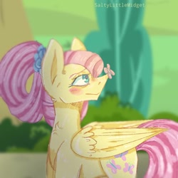 Size: 768x768 | Tagged: safe, artist:saltytangerine, imported from derpibooru, fluttershy, butterfly, pegasus, pony, butterfly on nose, female, insect on nose, older, older fluttershy, solo