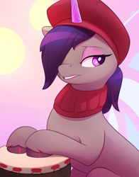 Size: 1958x2500 | Tagged: safe, artist:nookprint, imported from derpibooru, pony, unicorn, spoiler:my little pony: a new generation, beatnik, beatnik pony, beret, clothes, eyeshadow, female, g5, hat, makeup, mare, my little pony: a new generation, onyx, scarf, solo