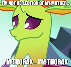 Size: 533x499 | Tagged: safe, edit, edited screencap, imported from derpibooru, screencap, thorax, changedling, changeling, caption, frown, image macro, implied queen chrysalis, king thorax, male, meme, solo, tenzin, text, the legend of korra