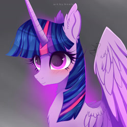 Size: 1280x1283 | Tagged: safe, artist:nnaly, imported from derpibooru, twilight sparkle, alicorn, pony, bust, chest fluff, ear fluff, female, mare, smiling, solo, spread wings, twilight sparkle (alicorn), wings