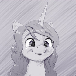 Size: 2376x2376 | Tagged: safe, artist:xbi, imported from derpibooru, izzy moonbow, pony, unicorn, spoiler:my little pony: a new generation, abstract background, bust, g5, high res, monochrome, my little pony: a new generation, portrait, solo