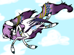 Size: 1425x1057 | Tagged: safe, artist:beamybutt, imported from derpibooru, oc, oc only, pegasus, pony, :p, cloud, ear fluff, eyelashes, female, flying, mare, outdoors, pegasus oc, signature, solo, tongue out