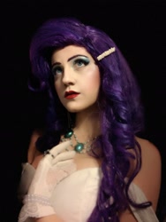 Size: 1836x2448 | Tagged: safe, artist:sarahndipity cosplay, imported from derpibooru, rarity, human, bare shoulders, clothes, cosplay, costume, irl, irl human, jewelry, necklace, photo