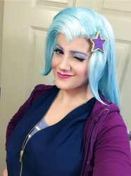 Size: 1520x2048 | Tagged: safe, artist:sarahndipity cosplay, imported from derpibooru, trixie, human, equestria girls, clothes, cosplay, costume, irl, irl human, looking at you, one eye closed, photo, wink, winking at you