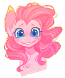 Size: 1000x1200 | Tagged: safe, artist:noctylumi, imported from derpibooru, pinkie pie, pony, bust, colored ears, colored pupils, cute, diapinkes, ear fluff, looking at you, portrait, simple background, smiling, solo, starry eyes, transparent background, wingding eyes