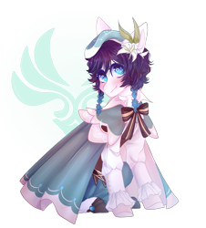 Size: 1377x1521 | Tagged: safe, artist:keltonia, imported from derpibooru, pony, clothes, genshin impact, ponified, simple background, solo, transparent background, venti (genshin impact)