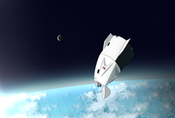 Size: 4020x2708 | Tagged: safe, artist:seafooddinner, imported from derpibooru, oc, oc:spacexpone, atmosphere, cloud, dragon (spacecraft), earth, moon, solo, space, spacecraft, spacex, stars, zero gravity