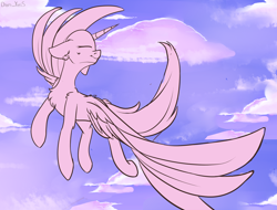 Size: 2020x1536 | Tagged: safe, artist:yuris, imported from derpibooru, oc, oc only, pegasus, pony, cloud, sky, smiling, solo, ych sketch