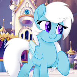 Size: 543x539 | Tagged: safe, artist:feather_bloom, imported from derpibooru, oc, oc only, oc:feather_bloom, pegasus, pony, my little pony: the movie, cute, female, folded wings, happy, mare, movie accurate, smiling, solo, weapons-grade cute, wings