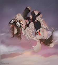 Size: 706x800 | Tagged: safe, artist:dauhrom, imported from derpibooru, pony, clothes, cloud, commission, crying, flying, glasses, hoodie, jewelry, male, mikey way, my chemical romance, necklace, ponified, solo, stallion, wings, wristband, ych result