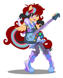 Size: 1920x2359 | Tagged: safe, artist:jack-pie, imported from derpibooru, oc, oc:jack pie, equestria girls, rainbow rocks, boots, clothes, dress, ears, guitar, musical instrument, shoes, simple background, transparent background, wings
