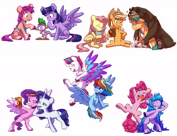 Size: 6883x5290 | Tagged: safe, artist:chub-wub, imported from derpibooru, applejack, fluttershy, hitch trailblazer, izzy moonbow, pinkie pie, pipp petals, rainbow dash, rarity, spike, sunny starscout, twilight sparkle, zipp storm, alicorn, bear, cat, dragon, earth pony, pegasus, pony, rabbit, unicorn, spoiler:my little pony: a new generation, ;p, absurd resolution, adorapipp, adorazipp, animal, applejack's hat, bipedal, cowboy hat, critter magnet, cute, female, g4, g4 to g5, g5, hat, male, mane five (g5), mane seven, mane six, mare, my little pony: a new generation, one eye closed, royal sisters (g5), selfie, siblings, simple background, sisters, stallion, tongue out, twilight sparkle (alicorn), white background